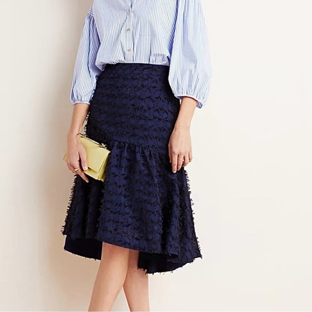 Maeve / Anthropologie Miranda eyelash fringe midi skirt